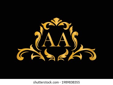 Luxury Alphabet letters AA. Golden Floral alphabet . Monogram initials perfectly for wedding invitations, greeting card, logo, and other design.