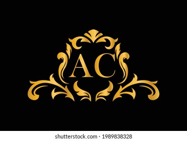 Luxury Alphabet letters AC. Golden Floral alphabet . Monogram initials perfectly for wedding invitations, greeting card, logo, and other design.