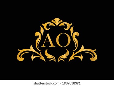 Luxury Alphabet letters AO. Golden Floral alphabet . Monogram initials perfectly for wedding invitations, greeting card, logo, and other design.