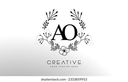 Luxury Alphabet letters AO. Golden Floral alphabet . Monogram initials perfectly for wedding invitations, greeting card, logo, and other design.