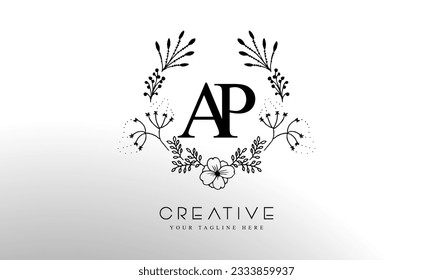 Luxury Alphabet letters AP. Golden Floral alphabet . Monogram initials perfectly for wedding invitations, greeting card, logo, and other design.