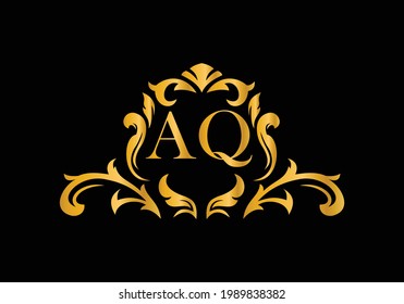 Luxury Alphabet letters AQ. Golden Floral alphabet . Monogram initials perfectly for wedding invitations, greeting card, logo, and other design.