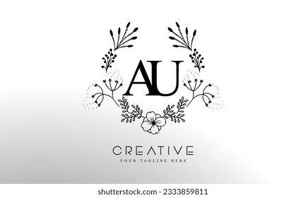 Luxury Alphabet letters AU. Golden Floral alphabet . Monogram initials perfectly for wedding invitations, greeting card, logo, and other design.