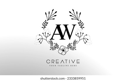 Luxury Alphabet letters AW. Golden Floral alphabet . Monogram initials perfectly for wedding invitations, greeting card, logo, and other design.