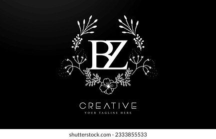 Luxury Alphabet letters BZ. Golden Floral alphabet . Monogram initials perfectly for wedding invitations, greeting card, logo, and other design.