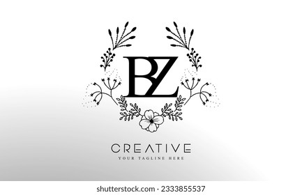 Luxury Alphabet letters BZ. Golden Floral alphabet . Monogram initials perfectly for wedding invitations, greeting card, logo, and other design.