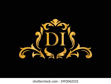Luxury Alphabet letters DI. Golden Floral alphabet . Monogram initials perfectly for wedding invitations, greeting card, logo, and other design.