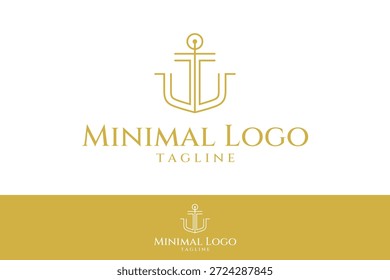Vector de diseño de logotipo de ancla de lujo con estilo de línea en color marrón