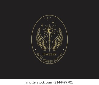 Luxury Angel Wings Jewelry Logo Design- Luxury Jewelry Retro Style Emblem- Royal Lines