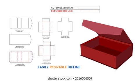 luxury angle face rigid box, Magnetic Rigid Boxes dieline template and 3D box