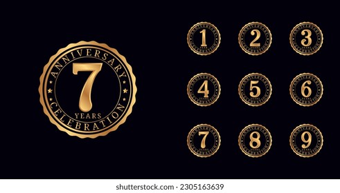 Luxury anniversary logo. Birthday celebration symbol with emblem or badge concept. Number for age celebration moment