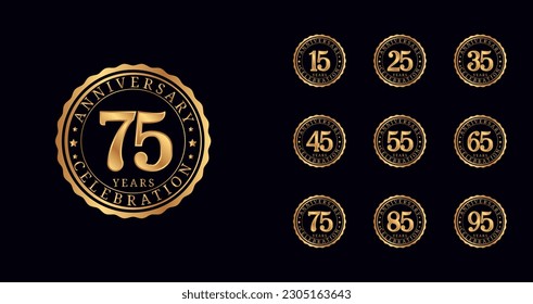 Luxury anniversary logo. Birthday celebration symbol with emblem or badge concept. Number for age celebration moment