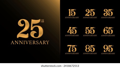 Luxury anniversary logo collection. Number symbol with gold color for birthday event or celebration. Celebrate vector template