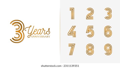 Luxury anniversary logo collections. Birthday symbol for happy celebrations with line and premium concept. Number icon vector set