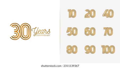 Luxury anniversary logo collections. Birthday symbol for happy celebrations with line and premium concept. Number icon vector set