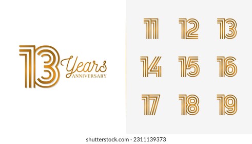 Luxury anniversary logo collections. Birthday symbol for happy celebrations with line and premium concept. Number icon vector set