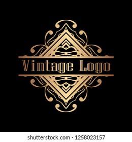 Luxury antique art deco golden hipster minimal ornamental geometric vintage linear vector frame , border , label for logo, badge design
