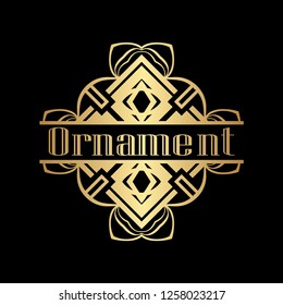 Luxury antique art deco golden hipster minimal ornamental geometric vintage linear vector frame , border , label for logo, badge design