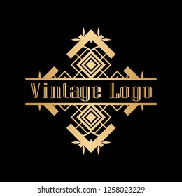 Luxury antique art deco golden hipster minimal ornamental geometric vintage linear vector frame , border , label for logo, badge design