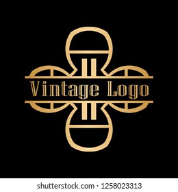 Luxury antique art deco golden hipster minimal ornamental geometric vintage linear vector frame , border , label for logo, badge design