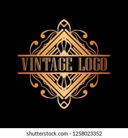 Luxury antique art deco golden hipster minimal ornamental geometric vintage linear vector frame , border , label for logo, badge design