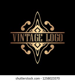 Luxury antique art deco golden hipster minimal ornamental geometric vintage linear vector frame , border , label for logo, badge design