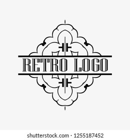 Luxury antique art deco monochrome hipster minimal ornamental geometric vintage linear vector frame , border , label for logo, badge design