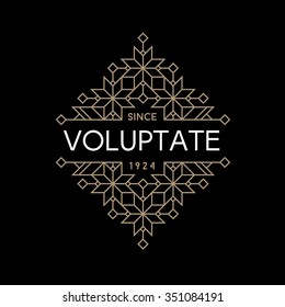 Luxury Antique Art Deco Monochrome Gold Hipster Minimal Geometric Vintage Linear Vector Frame , Border , Label  For Your Logo, Badge Or Crest For Club, Bar, Cafe, Restaurant, Hotel, Boutique