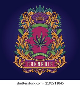 luxury antique cannabis crown frame vector illustrations for your work logo, merchandise t-shirt, stickers and label designs, poster, greeting cards advertising business company or brands