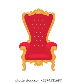 Luxury antique red chair . The royal throne is gilded, old exclusive carved furniture from expensive materials icons. vector illustration isolated on white background.