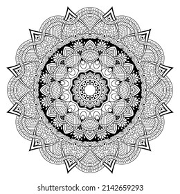 Luxury Arabesque Mandala Background, Mehndi, Tattoo, Islam, Arabic, Indian. Minimal Floral Pattern. Coloring Book Page