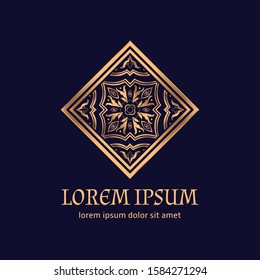 Luxury arabesque pattern vector element. Vintage tile golden royal motif. Antique design for Christmas ornament, beauty spa salon, New Year gift tags, party label.