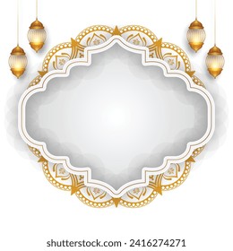 luxury arabic Islamic ramadan kareem eid mubarak luxury border shape ornament empty background banner design. Translation. "Muslim fasting month and celebration day after fasting."