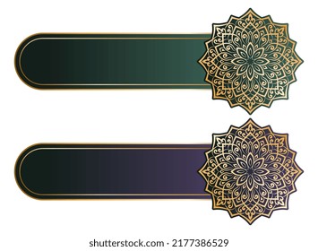 luxury arabic islamic text box title frame border set with floral ornamental mandala circle pattern illustration