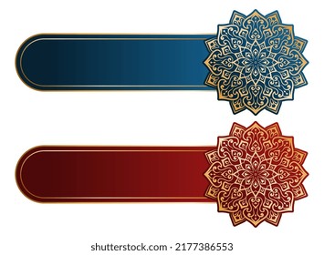 luxury arabic islamic text box title frame border set with floral ornamental mandala circle pattern illustration