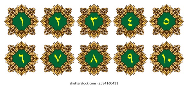 Luxury Arabic Numerals with Ornamental Design Isolated on White Background. Premium Editable and Scalable Vector Illustration for Elegant Backgrounds, Covers, and Page Decor