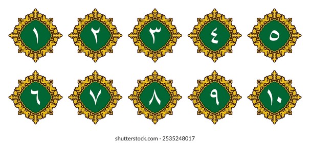 Numerais árabes de luxo com design ornamental isolado no fundo branco. Ilustração de vetor escalável e editável premium para fundos, capas e decoração de página elegantes