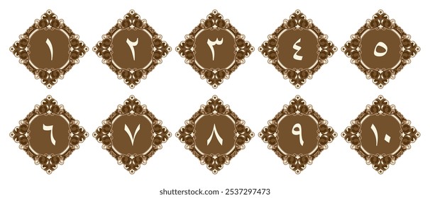 Numerais árabes de luxo com design ornamental isolado no fundo branco. Ilustração de vetor escalável e editável premium para fundos, capas e decoração de página elegantes