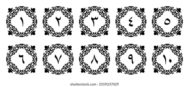 Luxury Arabic Numerals with Ornamental Design Isolated on White Background. Premium Editable and Scalable Vector Illustration for Elegant Backgrounds, Covers, and Page Decor