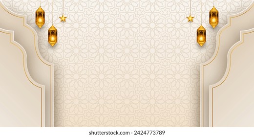 luxury luxury arch Islamic ramadan kareem eid mubarak arabic horizontal background banner design illustration. Translation. "Muslim fasting month and celebration day after fasting."