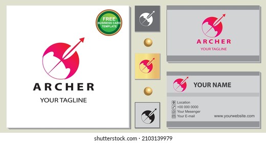 Logotipo de arquero de lujo, elegante y gratuita plantilla de tarjeta de visita vector eps 10