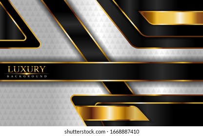 Luxuriöse, schwarz-weißer Hintergrund VIP mit goldenen Linien Textur in 3D abstrakten Stil. Moderne Vektorillustration