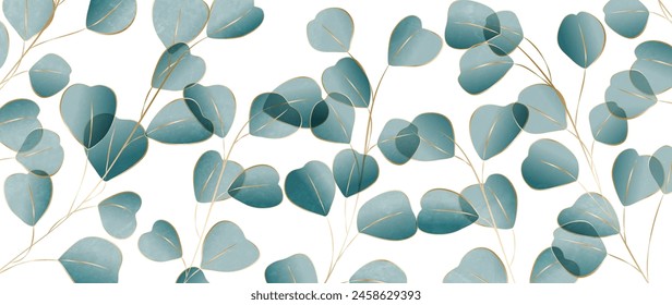Luxury art background background with leaves of exotic plants in transparent style. Botanical banner for decoration, print, textile, wallpaper, interior design, poster.