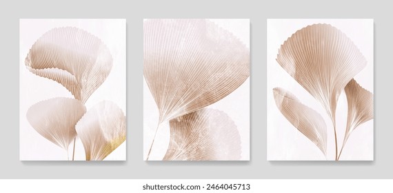 Luxury art background with leaves of tropical plants in a watercolor style with line art elements. Botanical set for decoration, poster, print, textile, wallpaper, interior design.