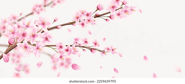 Luxury art background with pink sakura flowers hand drawn in a watercolor style. Botanical banner for decor, print, textile, wallpaper, interior design.