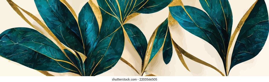 luxury art background with tropical leaves in gold color