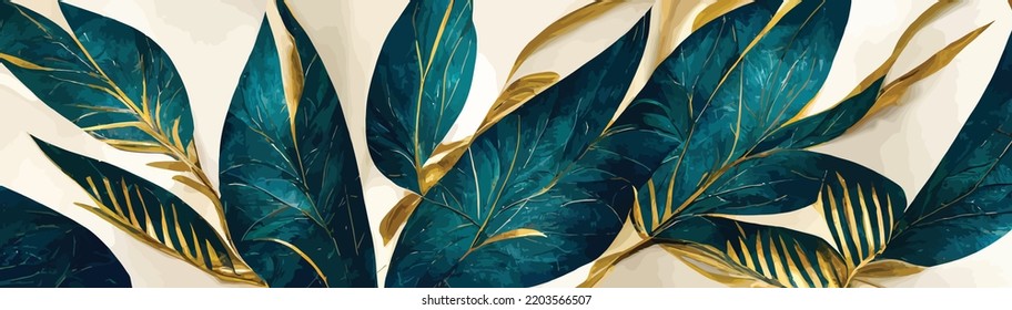 luxury art background with tropical leaves in gold color