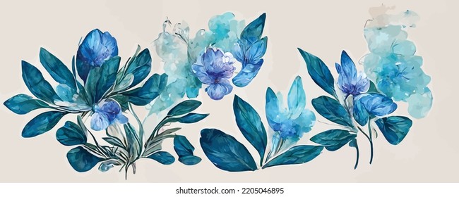 luxury art background with watercolor blue flowers