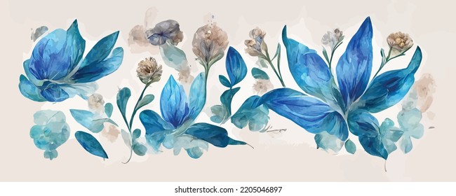 fondo artístico de lujo con flores azul acuarela