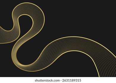 Luxury Art deco border - frame flowing gold ribbon wave line in curve shape on white background with copy space. Elegant wavy pattern for wedding invitation, interior design, poster, gift card